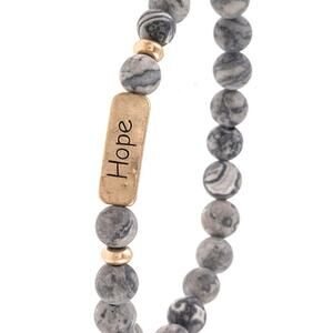 Etched "Hope" Inspirational Beaded Bracelet Stretch - Jet